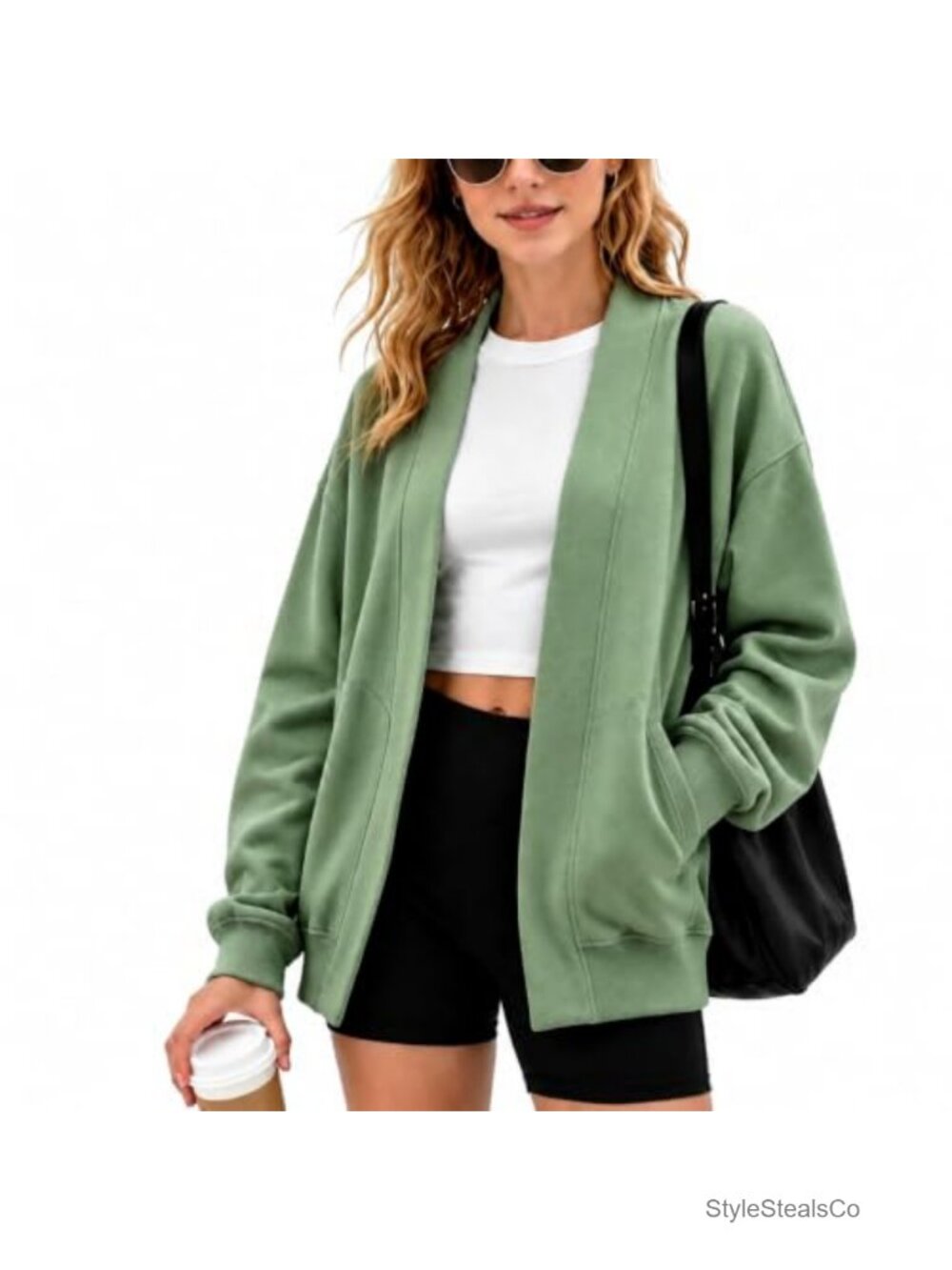 Oversized Cotton Cardigan Sweatshirt Open Front Long Sleeve with Pockets